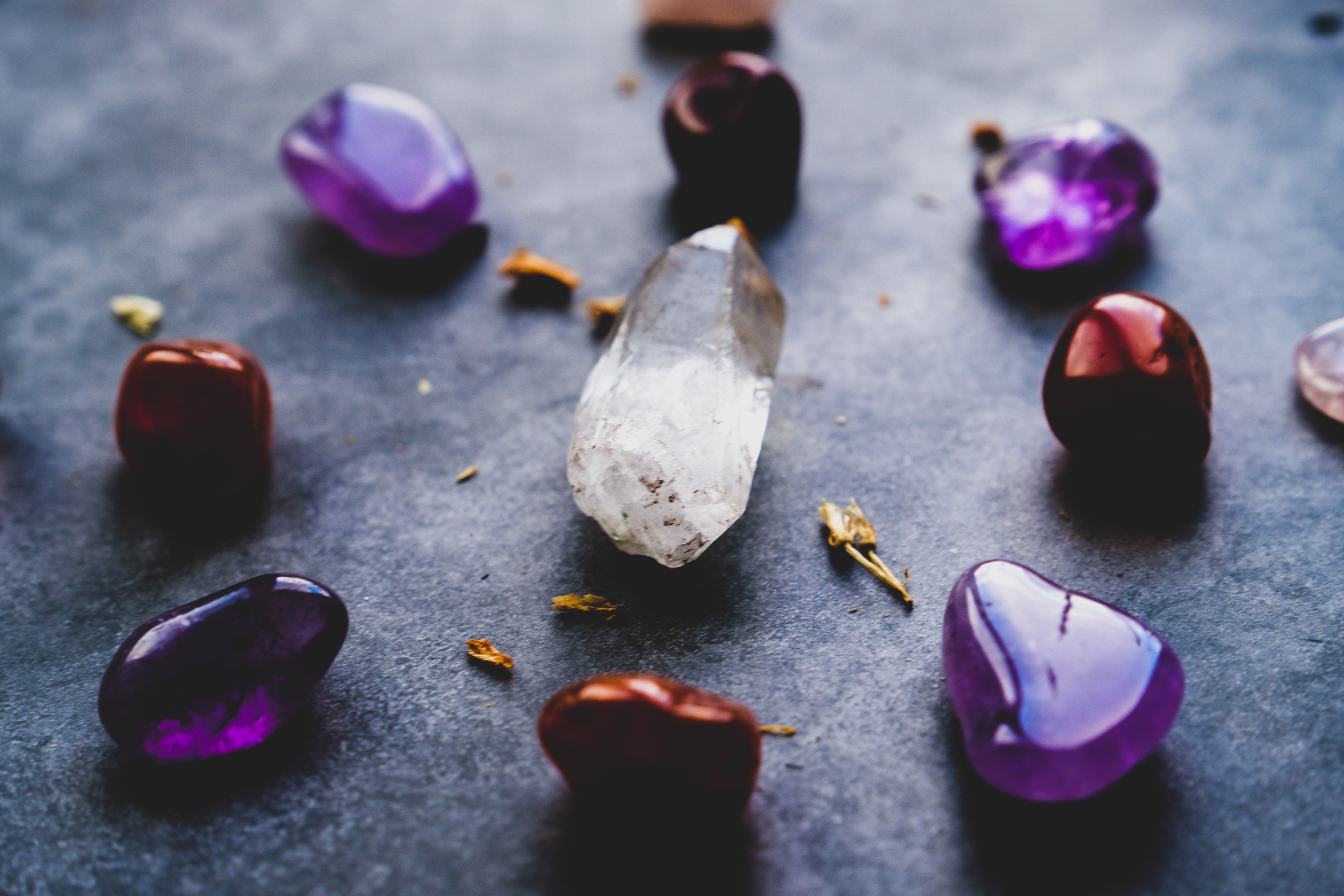 A circle of crystals with a quartz in the center